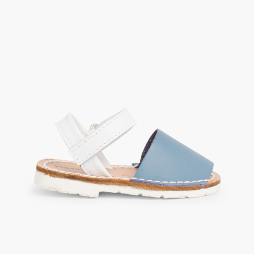 Kids Two-Tone Avarca Menorcan Sandals with loop fasteners - Special Edition White Sole Airforce blue