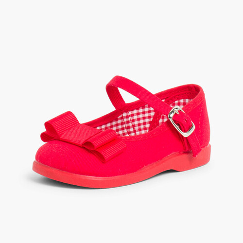 Canvas Mary Janes Cobbler Bow Red