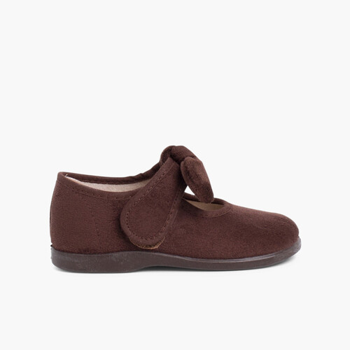 Girls loop fasteners Bow Mary Janes Brown