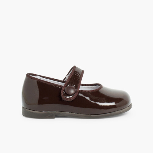Girl's Riptape Patent Mary Janes Brown