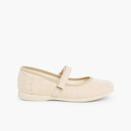 Girls Riptape Linen Mary Janes Sand