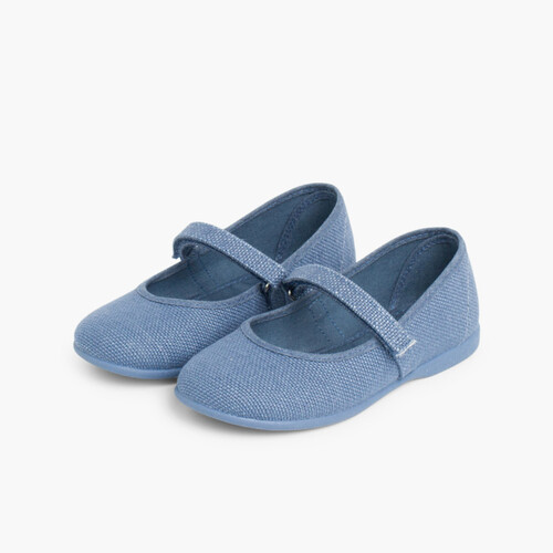 Girls Riptape Linen Mary Janes Blue Klein