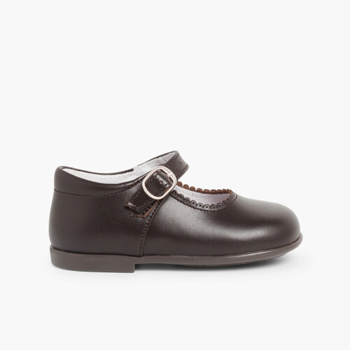 Girls Buckle Up Leather Mary Janes Brown