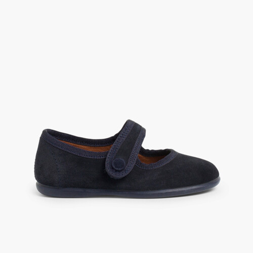Girls Suede loop fasteners Mary Jane Shoes Navy Blue