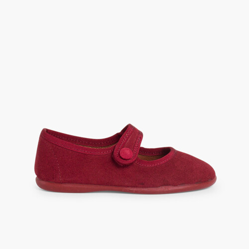 Girls Suede loop fasteners Mary Jane Shoes Burgundy