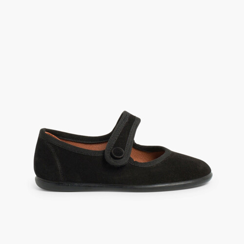 Girls Suede loop fasteners Mary Jane Shoes Black