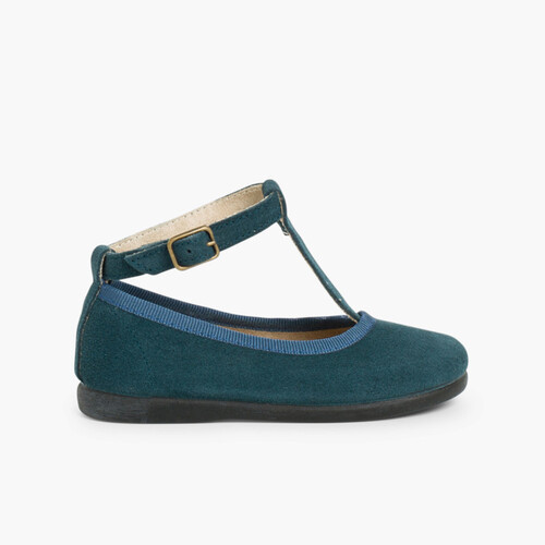 Girls T-Bar Mary Jane Shoes Petrol Blue