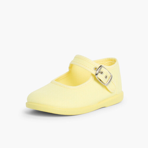 Girls Buckle Up Canvas Mary Janes Lemon yellow