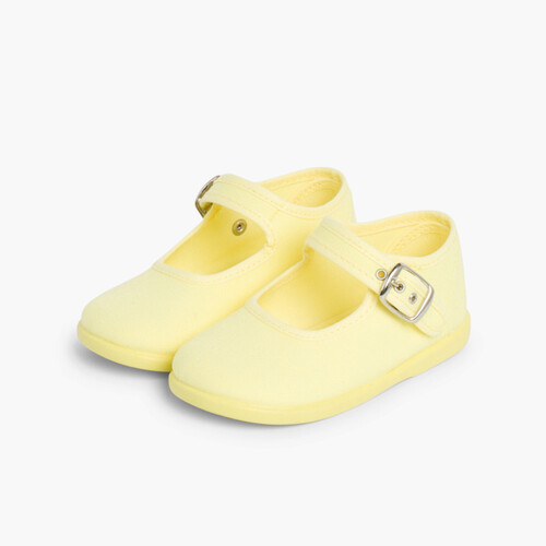 Girls Buckle Up Canvas Mary Janes Lemon yellow