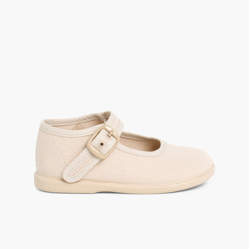 Girls Buckle Up Canvas Mary Janes Sand
