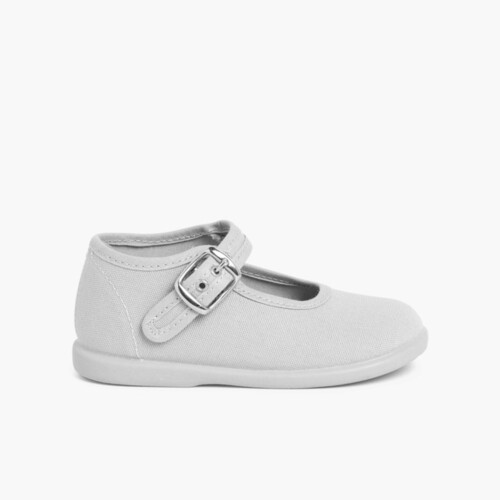 Girls Buckle Up Canvas Mary Janes Grey