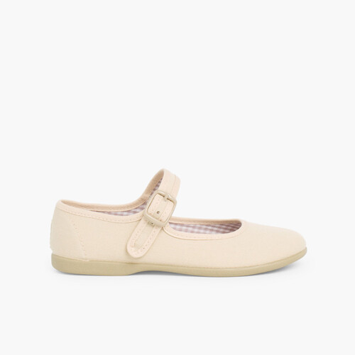 Girls Canvas Mary Jane Shoes - Large Sizes Sand