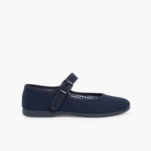 Girls Canvas Mary Jane Shoes - Large Sizes Navy Blue
