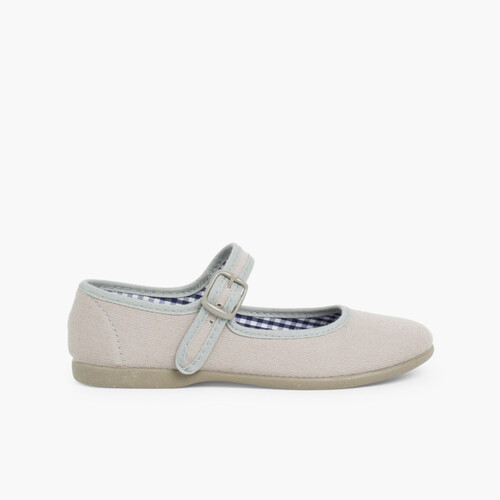Girls Canvas Mary Jane Shoes - Large Sizes Grey