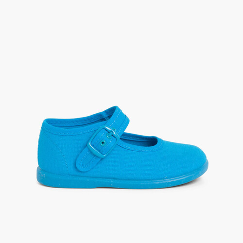 Girls Buckle Up Canvas Mary Janes Turquoise