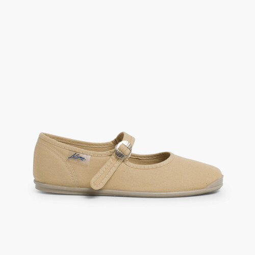 Girls Canvas Mary Janes by La Cadena Beige