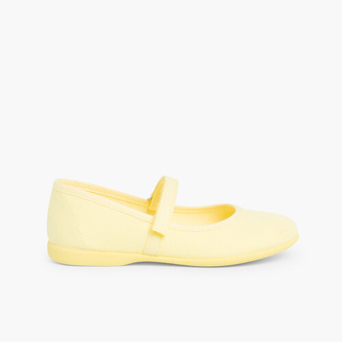 Girls Riptape Canvas Mary Janes Lemon yellow