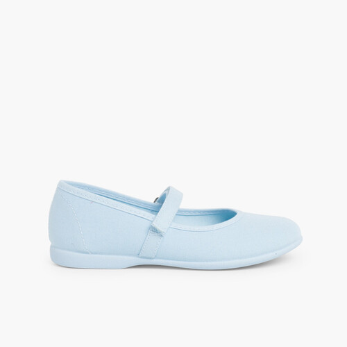 Girls Riptape Canvas Mary Janes Sky Blue
