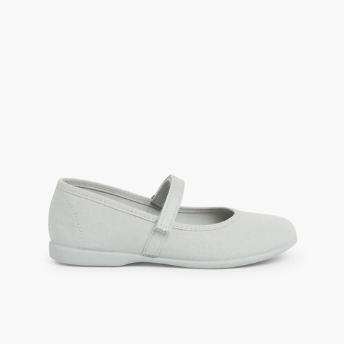 Girls Riptape Canvas Mary Janes Grey