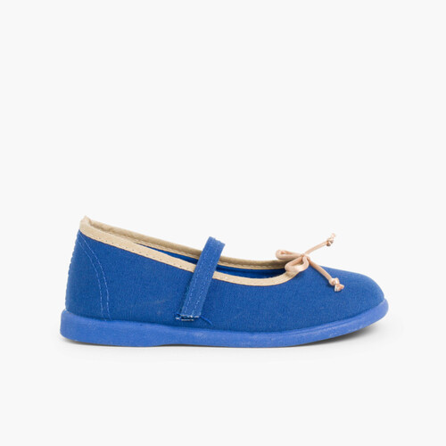 Girls Thin loop fasteners Mary Janes with Ribbon Blue