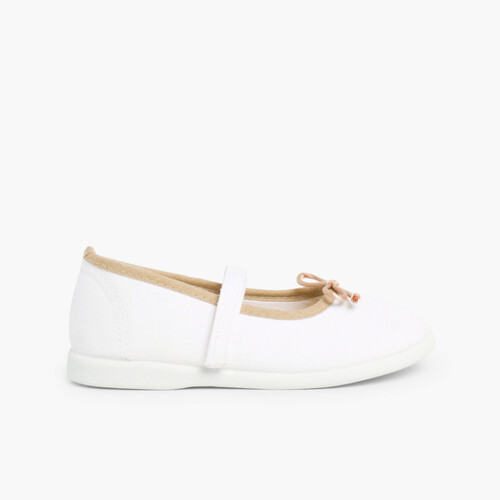 Girls Thin loop fasteners Mary Janes with Ribbon White