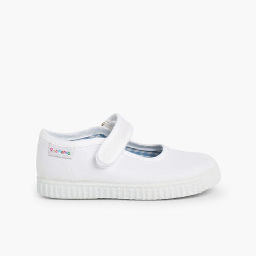 Girls Riptape Mary Janes White