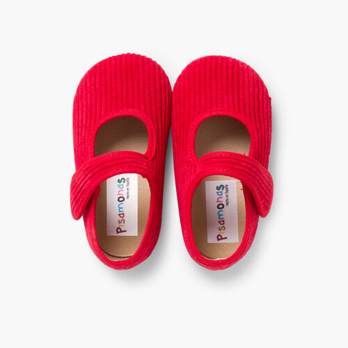 Girls Corduroy Mary Jane Slippers Red