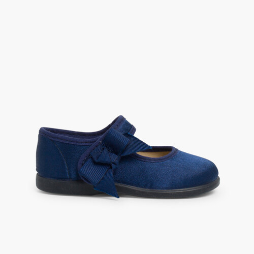 Girls Riptape Satin Mary Janes Navy Blue