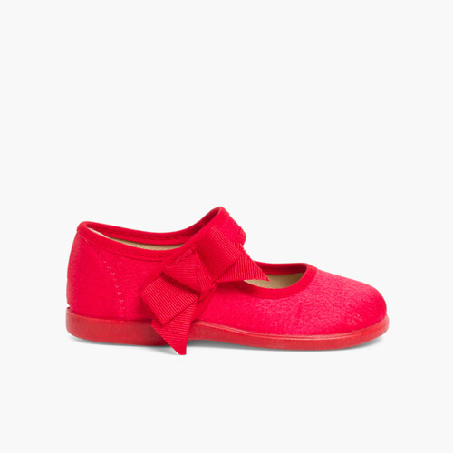 Girls Riptape Satin Mary Janes Red