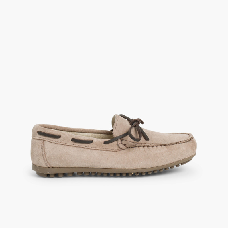 Suede loafers with bow Taupe