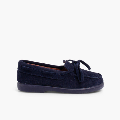 Bow Suede Moccasins Navy Blue