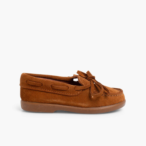 Bow Suede Moccasins Camel
