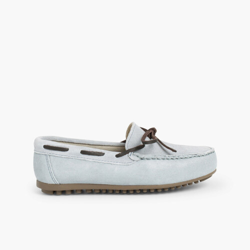 Suede loafers with bow Sky Blue