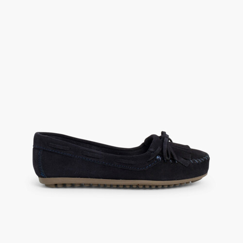 Girls & Womens Suede Fringe Moccasins Navy Blue
