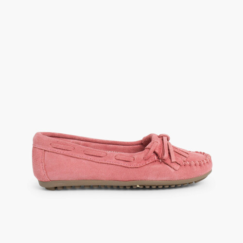 Girls & Womens Suede Fringe Moccasins Pink