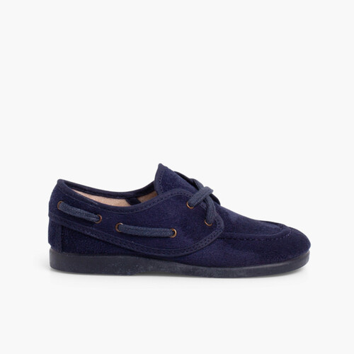 Lace-up faux suede boat shoes Navy Blue