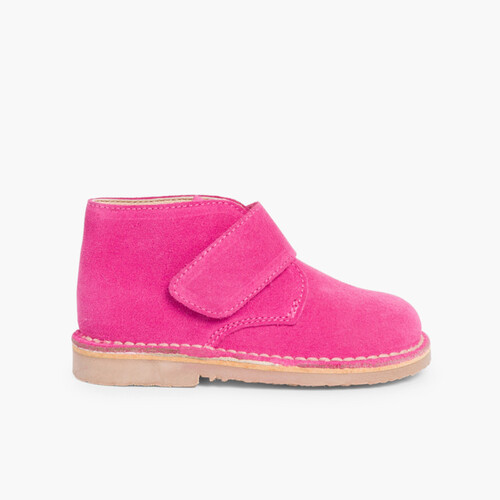 Kids Riptape Suede Desert Boots Fuchsia