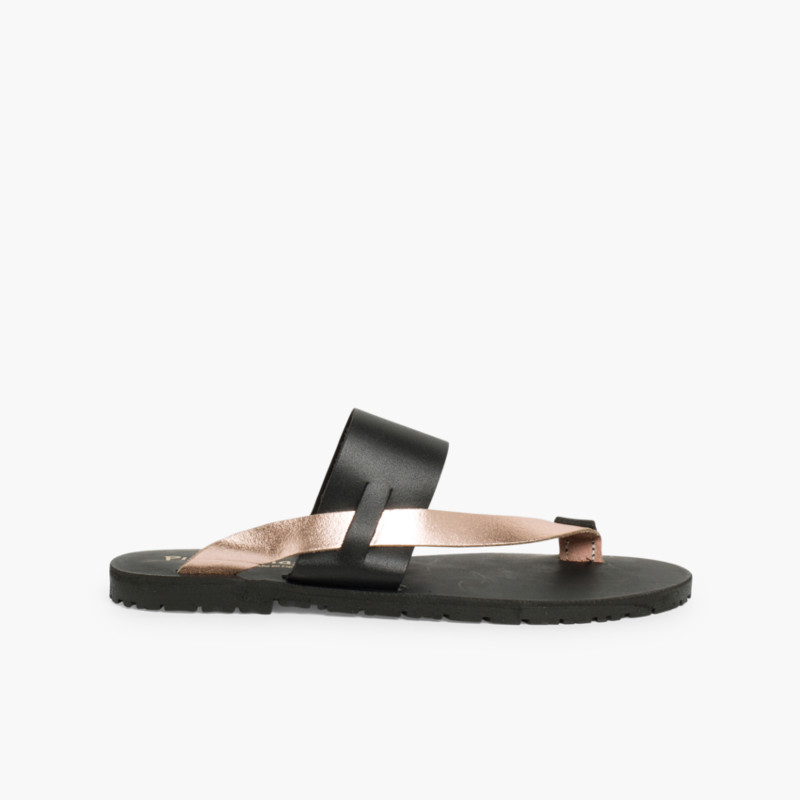 Metallic Leather Toe Post Sandal Bronze