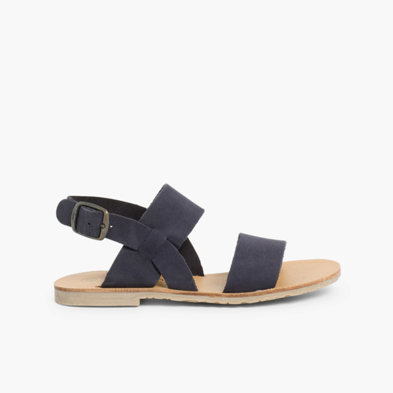 Wide Straps Nubuck Sandals  Navy Blue