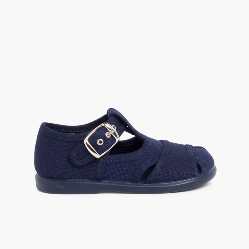 Boys Canvas T-bar Sandals Navy Blue