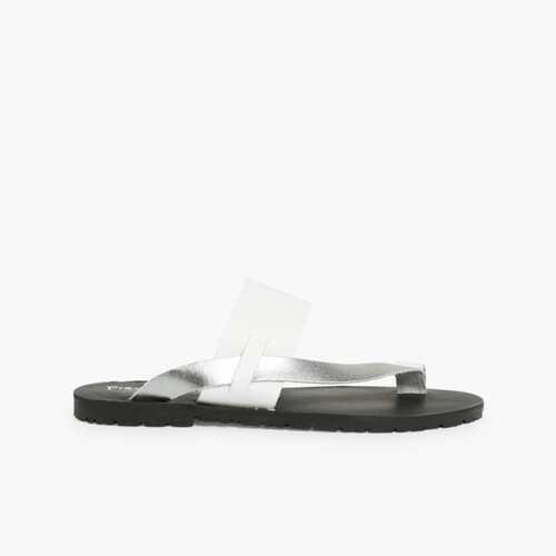 Metallic Leather Toe Post Sandal Silver