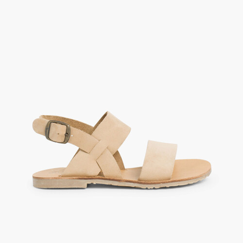 Wide Straps Nubuck Sandals  Beige