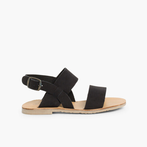 Wide Straps Nubuck Sandals  Black