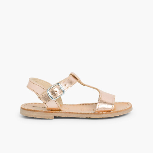 Metallic Flat Leather Sandals Bronze