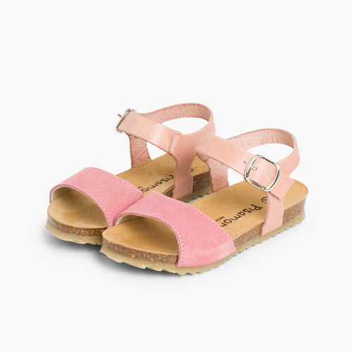 Leather and Suede Sandals with Buckles Pink