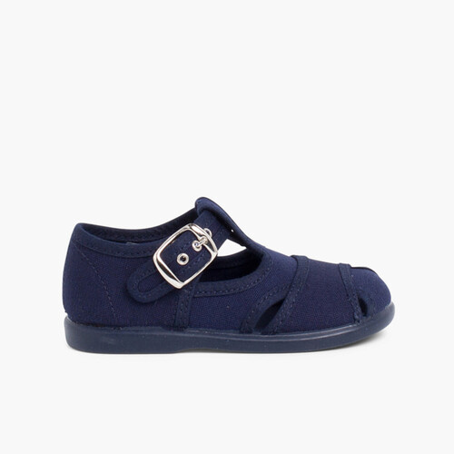 Boys Canvas T-bar Sandals Navy Blue