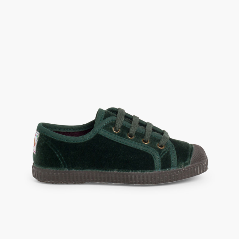 Velvet Lace-up Trainers  Green