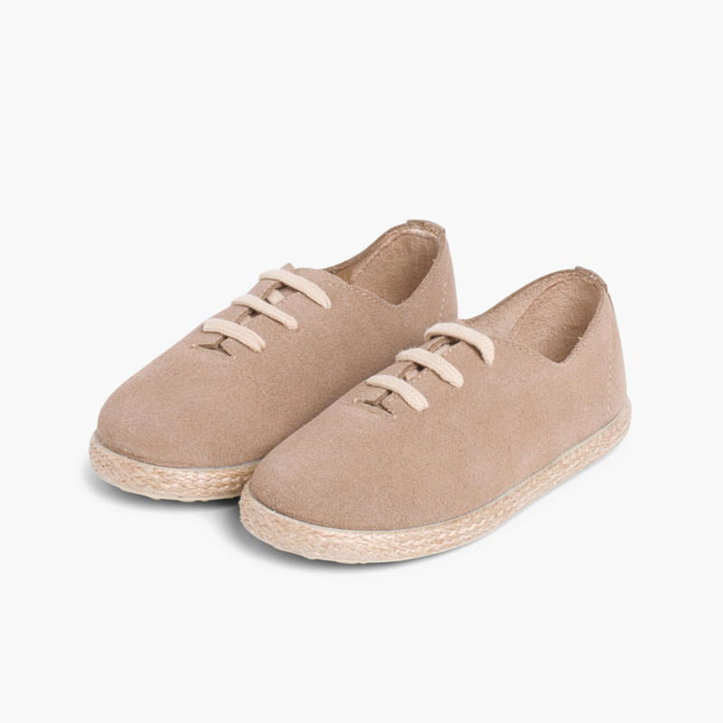 Kids Lace-Up Suede and Jute Trainers Sand