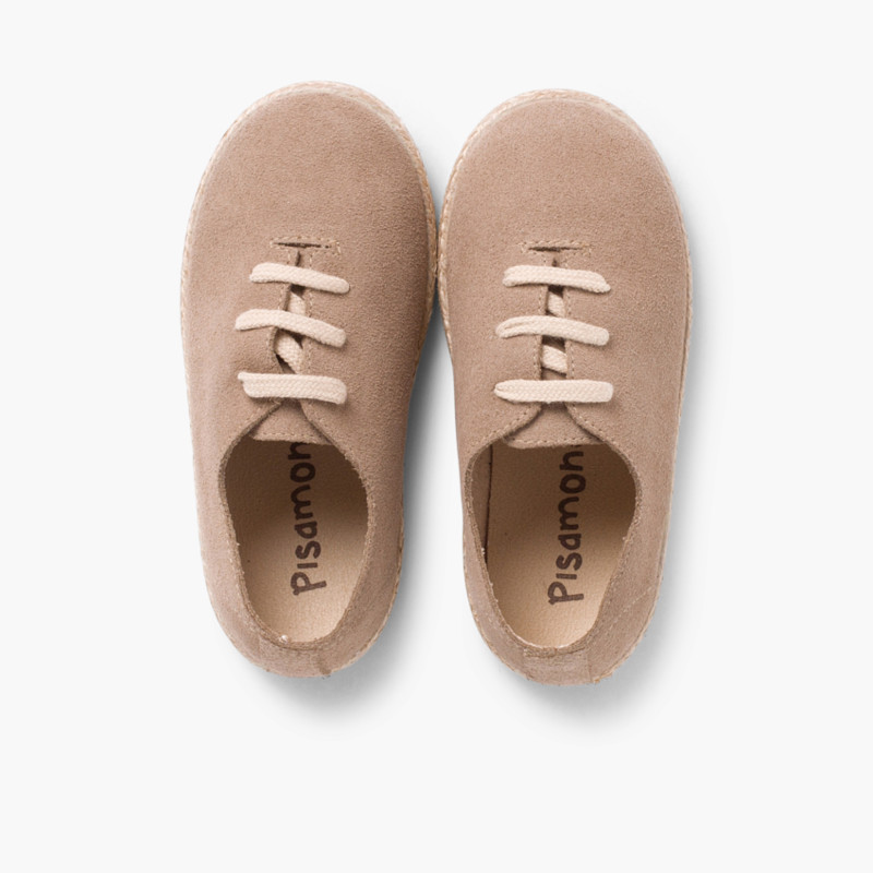 Kids Lace-Up Suede and Jute Trainers Sand