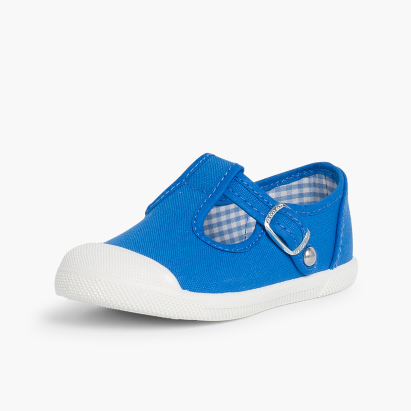 Boys T-Bar Canvas Shoes Rubber Toe Royal Blue